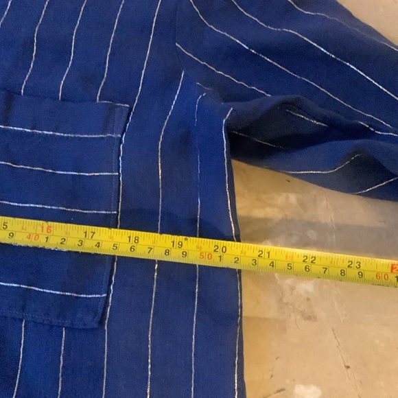 Cloth & Stone Navy Metallic Striped Linen Blend Button Down Shirt Size L - Picture 6 of 9